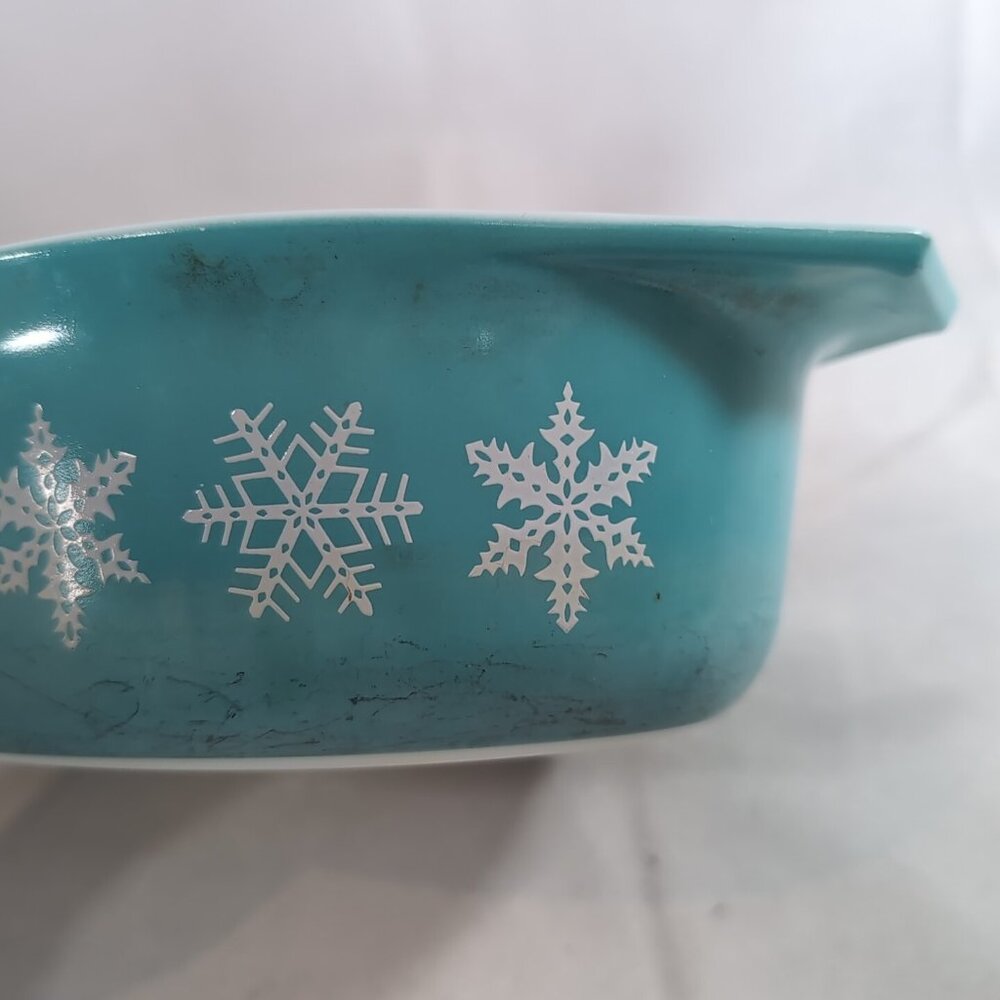 PYREX USA 1 1/2 Qt Casserole Dish 043 Turquoise Snowflake Vintage NO LID Oval - Picture 6 of 15